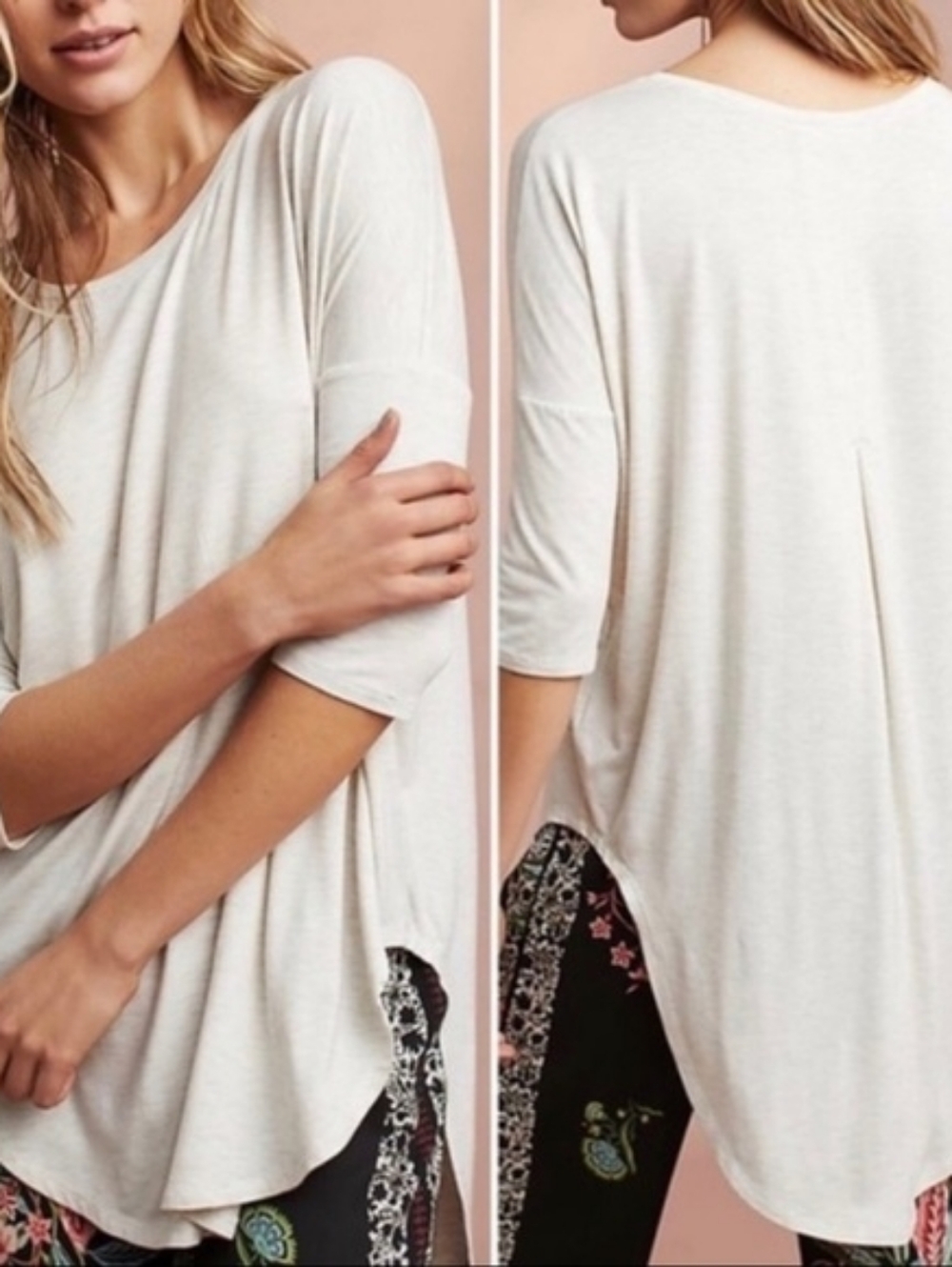 Floreat Loved by Anthropologie Oversized Tunic Top Cream Rayon Blend Large